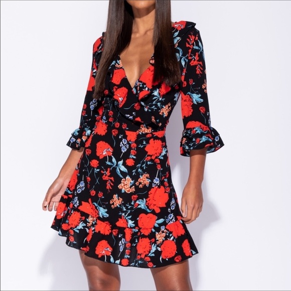 Chloe Floral Romance Ruffle Trim Wrap Dress - Picture 2 of 7